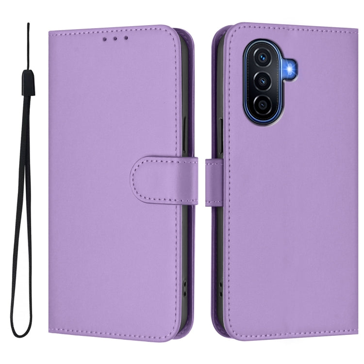 For Huawei Enjoy 50 4G / nova Y70 Plus Skin Feel Solid Color Leather Phone Case with Lanyard