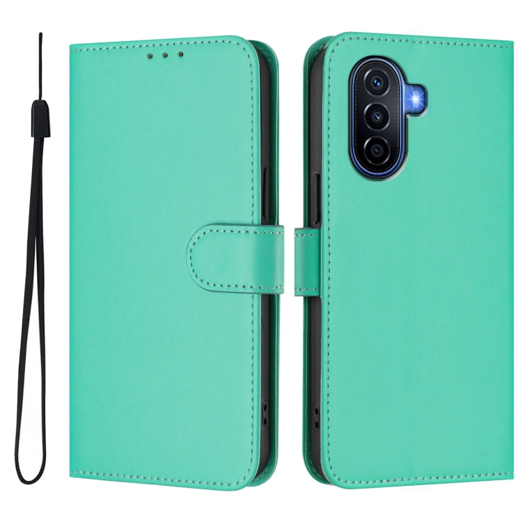 For Huawei Enjoy 50 4G / nova Y70 Plus Skin Feel Solid Color Leather Phone Case with Lanyard