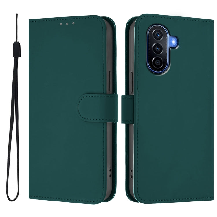 For Huawei Enjoy 50 4G / nova Y70 Plus Skin Feel Solid Color Leather Phone Case with Lanyard
