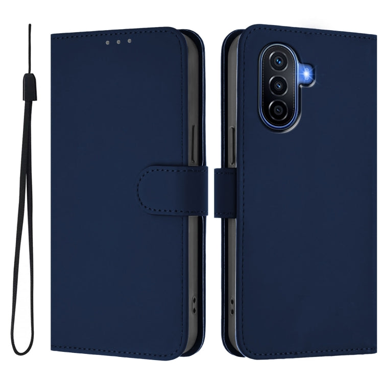 For Huawei Enjoy 50 4G / nova Y70 Plus Skin Feel Solid Color Leather Phone Case with Lanyard