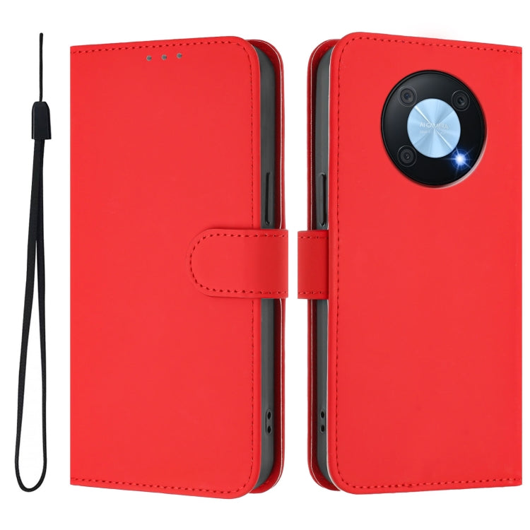 For Huawei Enjoy 50 Pro 4G / nova Y90 Skin Feel Solid Color Leather Phone Case with Lanyard