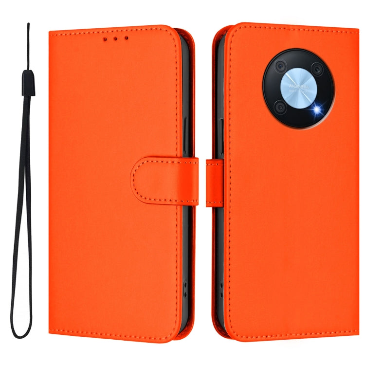 For Huawei Enjoy 50 Pro 4G / nova Y90 Skin Feel Solid Color Leather Phone Case with Lanyard