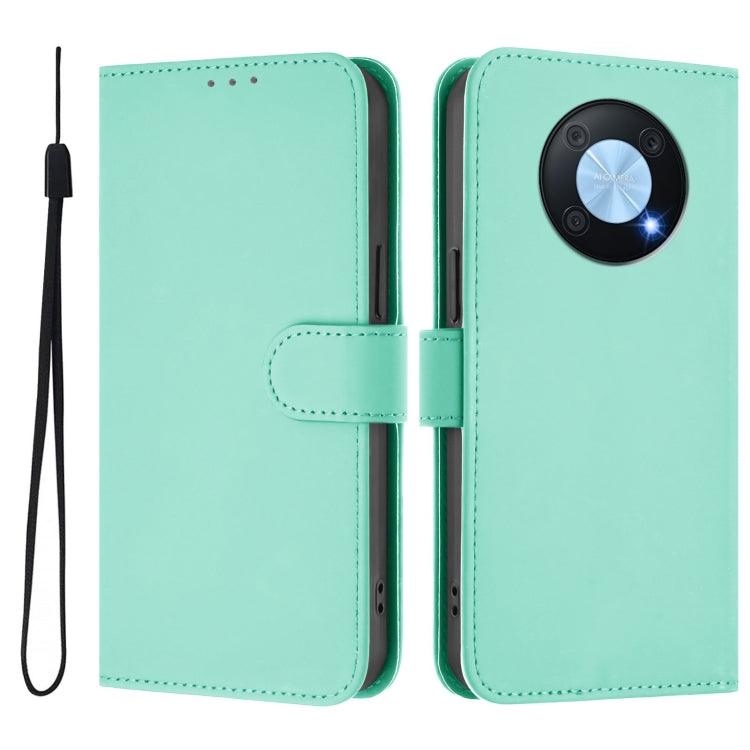 For Huawei Enjoy 50 Pro 4G / nova Y90 Skin Feel Solid Color Leather Phone Case with Lanyard