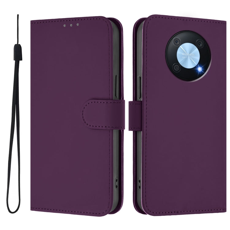 For Huawei Enjoy 50 Pro 4G / nova Y90 Skin Feel Solid Color Leather Phone Case with Lanyard