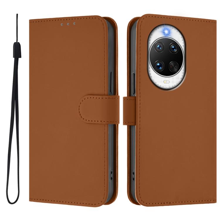 For Huawei nova 14 Pro Skin Feel Solid Color Leather Phone Case with Lanyard
