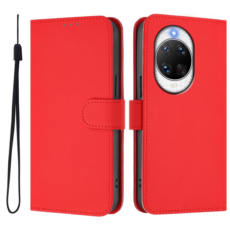 For Huawei nova 14 Pro Skin Feel Solid Color Leather Phone Case with Lanyard