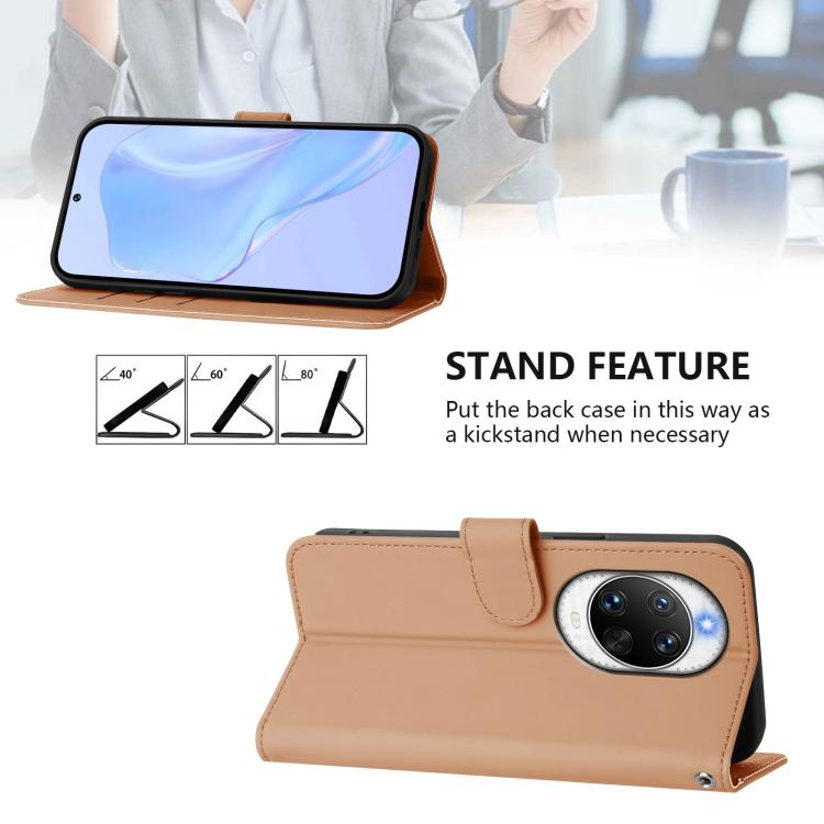 For Huawei nova 14 Pro Skin Feel Solid Color Leather Phone Case with Lanyard