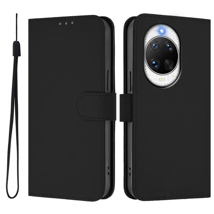 For Huawei nova 14 Pro Skin Feel Solid Color Leather Phone Case with Lanyard