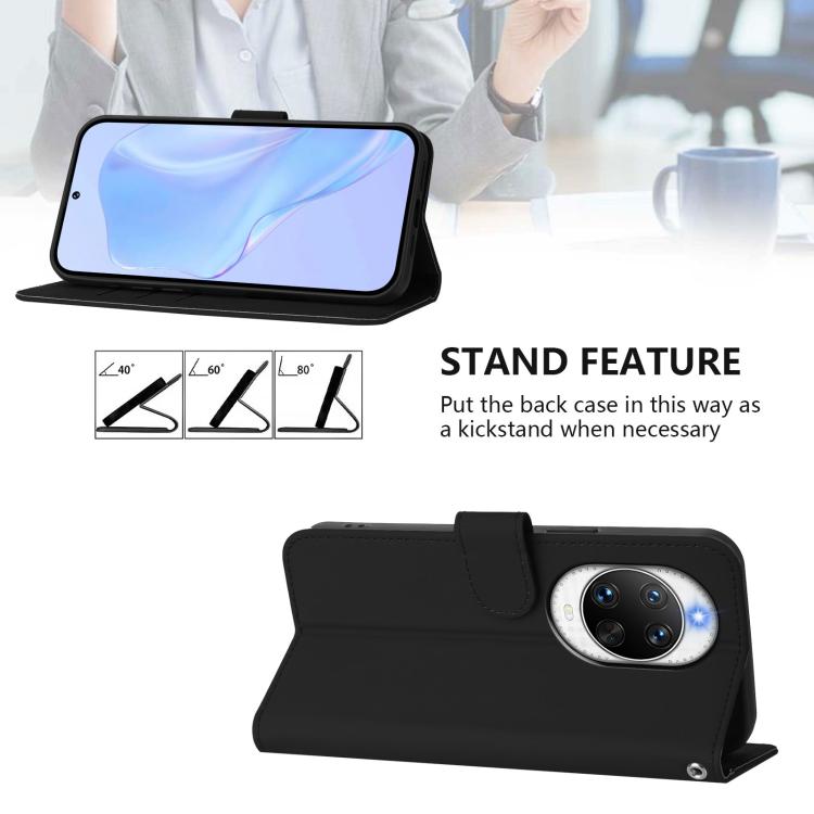 For Huawei nova 14 Pro Skin Feel Solid Color Leather Phone Case with Lanyard