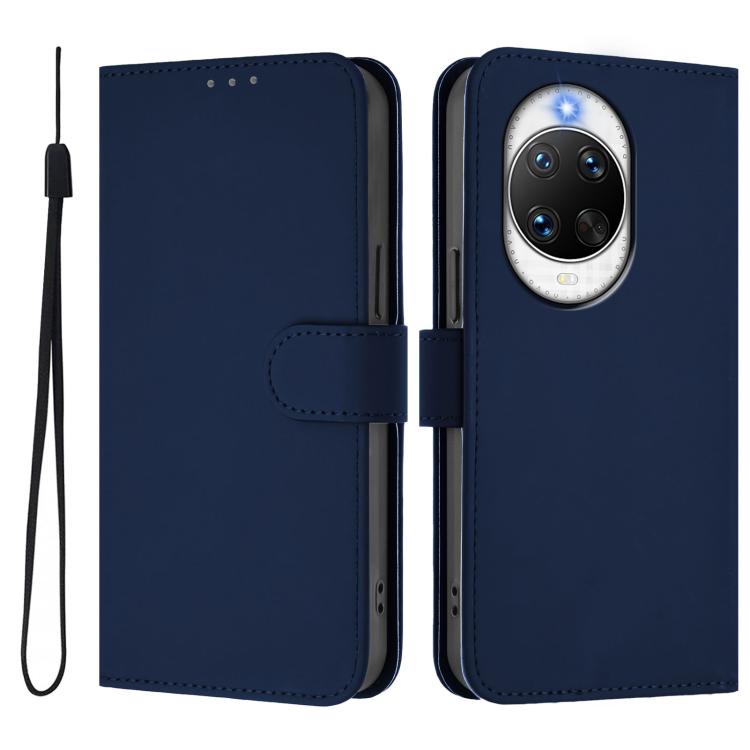 For Huawei nova 14 Pro Skin Feel Solid Color Leather Phone Case with Lanyard