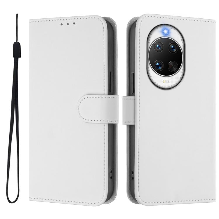 For Huawei nova 14 Pro Skin Feel Solid Color Leather Phone Case with Lanyard