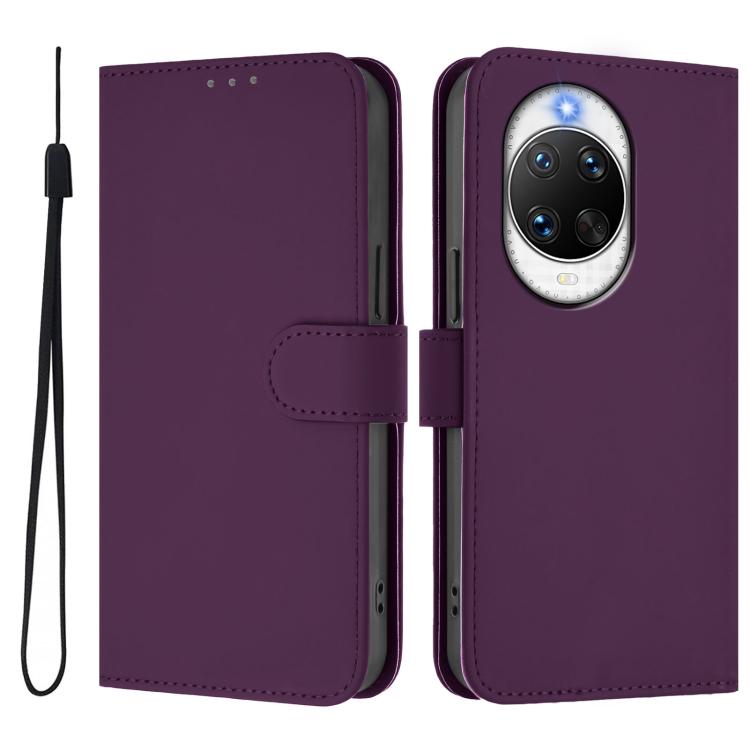 For Huawei nova 14 Pro Skin Feel Solid Color Leather Phone Case with Lanyard