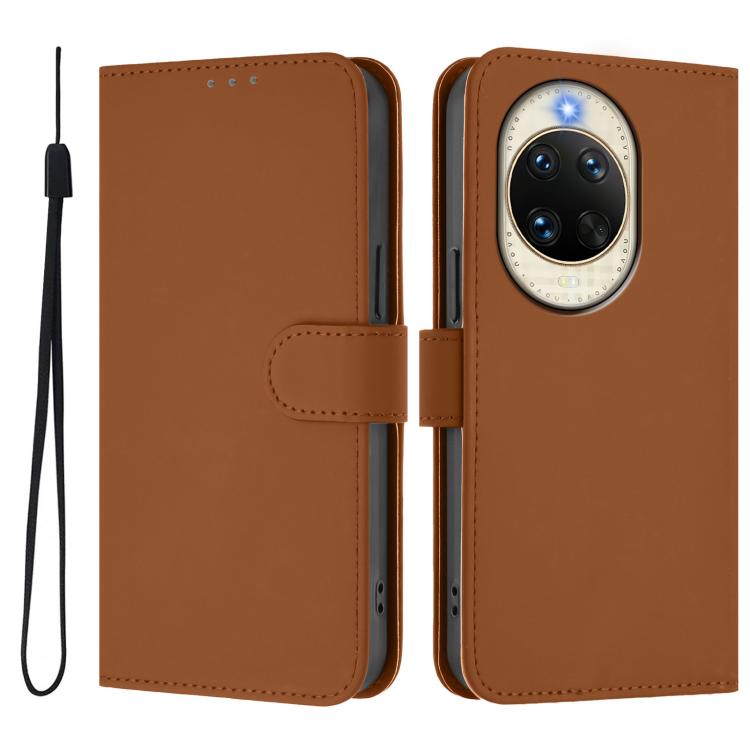 For Huawei nova 14 Skin Feel Solid Color Leather Phone Case with Lanyard
