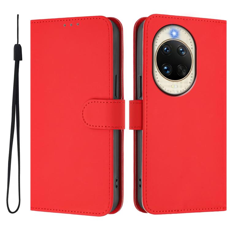 For Huawei nova 14 Skin Feel Solid Color Leather Phone Case with Lanyard