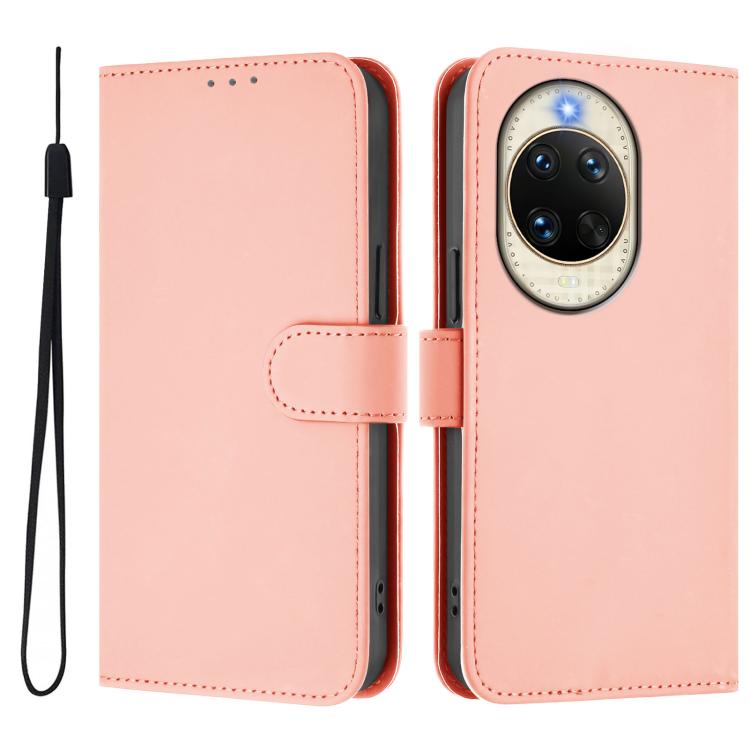 For Huawei nova 14 Skin Feel Solid Color Leather Phone Case with Lanyard