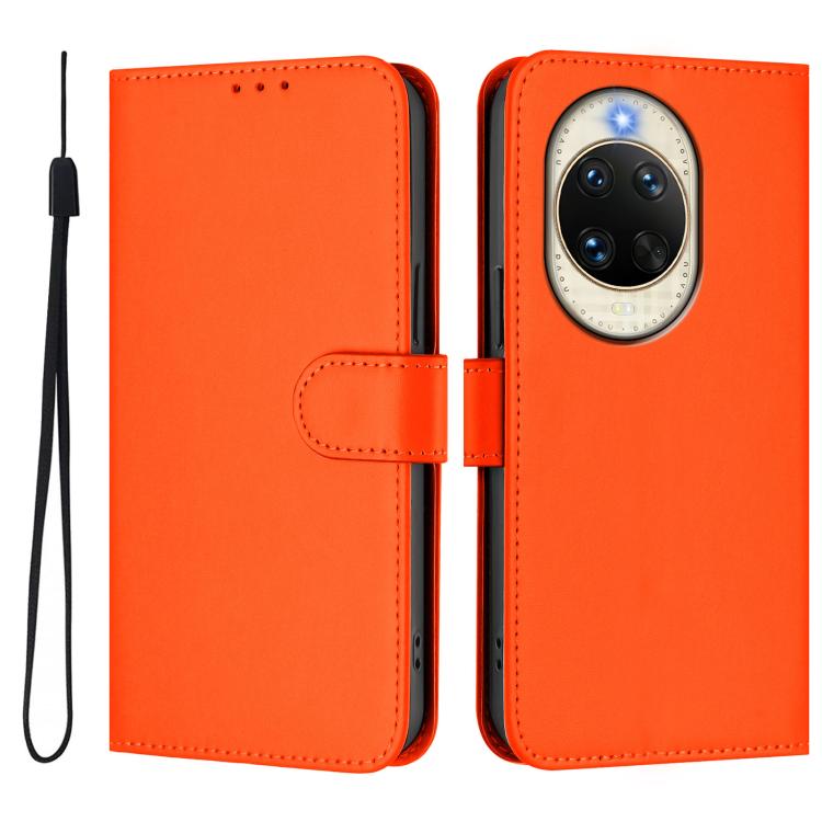 For Huawei nova 14 Skin Feel Solid Color Leather Phone Case with Lanyard