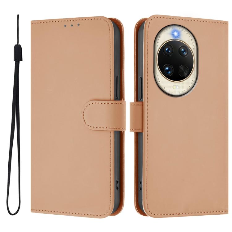 For Huawei nova 14 Skin Feel Solid Color Leather Phone Case with Lanyard