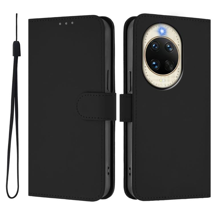 For Huawei nova 14 Skin Feel Solid Color Leather Phone Case with Lanyard
