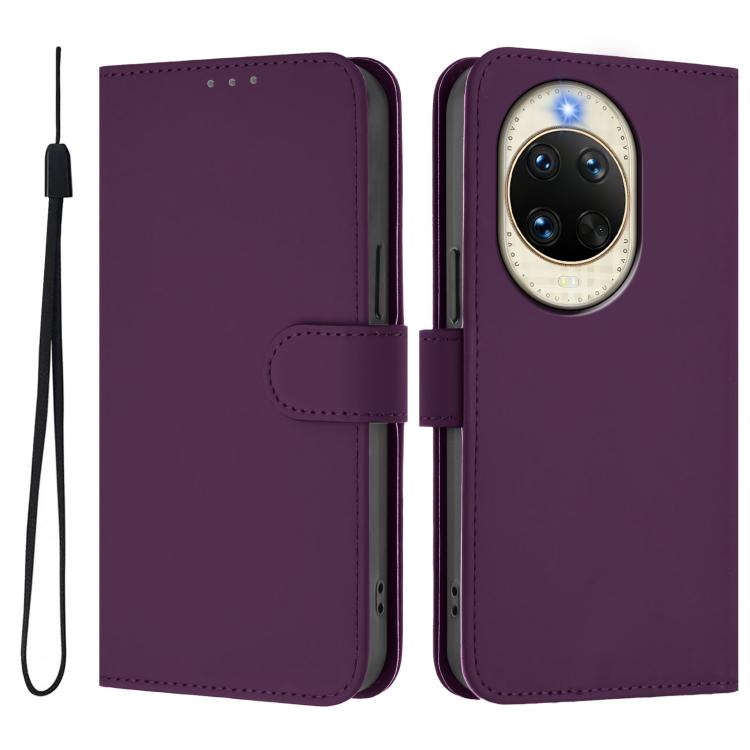 For Huawei nova 14 Skin Feel Solid Color Leather Phone Case with Lanyard