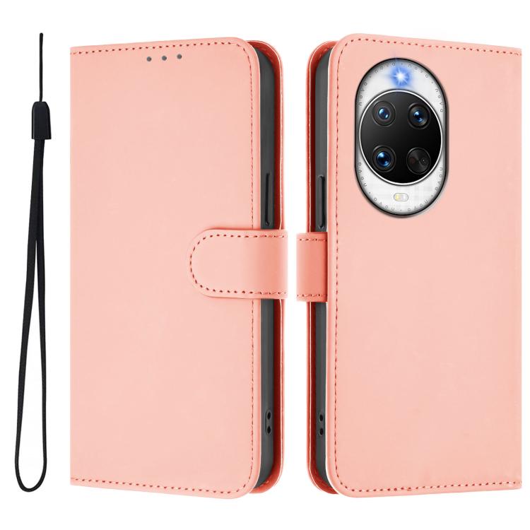 For Huawei nova 14 Ultra Skin Feel Solid Color Leather Phone Case with Lanyard