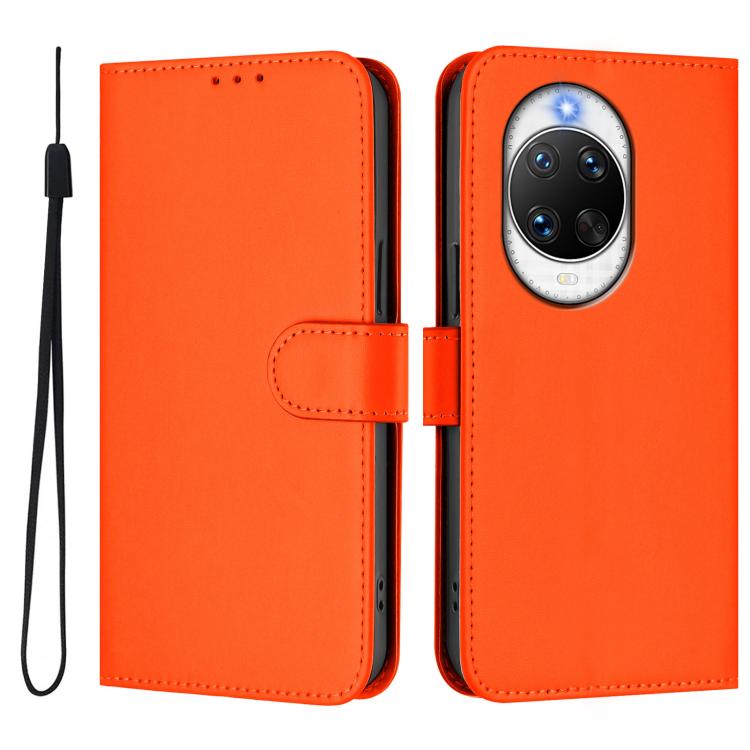 For Huawei nova 14 Ultra Skin Feel Solid Color Leather Phone Case with Lanyard