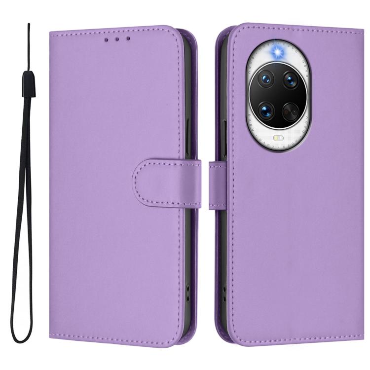For Huawei nova 14 Ultra Skin Feel Solid Color Leather Phone Case with Lanyard