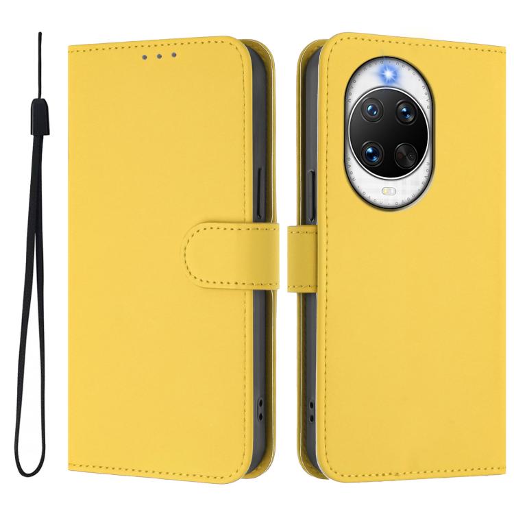 For Huawei nova 14 Ultra Skin Feel Solid Color Leather Phone Case with Lanyard