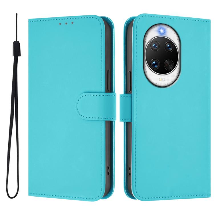 For Huawei nova 14 Ultra Skin Feel Solid Color Leather Phone Case with Lanyard