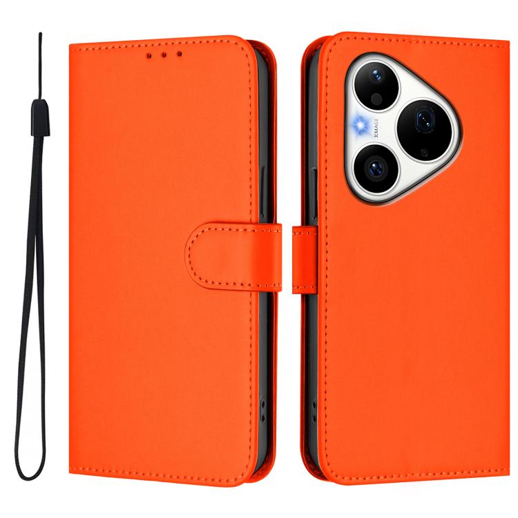 For Huawei Pura 90 Pro 5G Skin Feel Solid Color Leather Phone Case with Lanyard