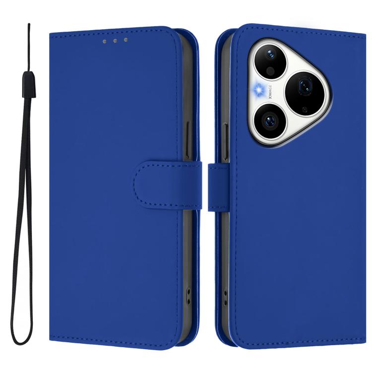 For Huawei Pura 90 Pro 5G Skin Feel Solid Color Leather Phone Case with Lanyard
