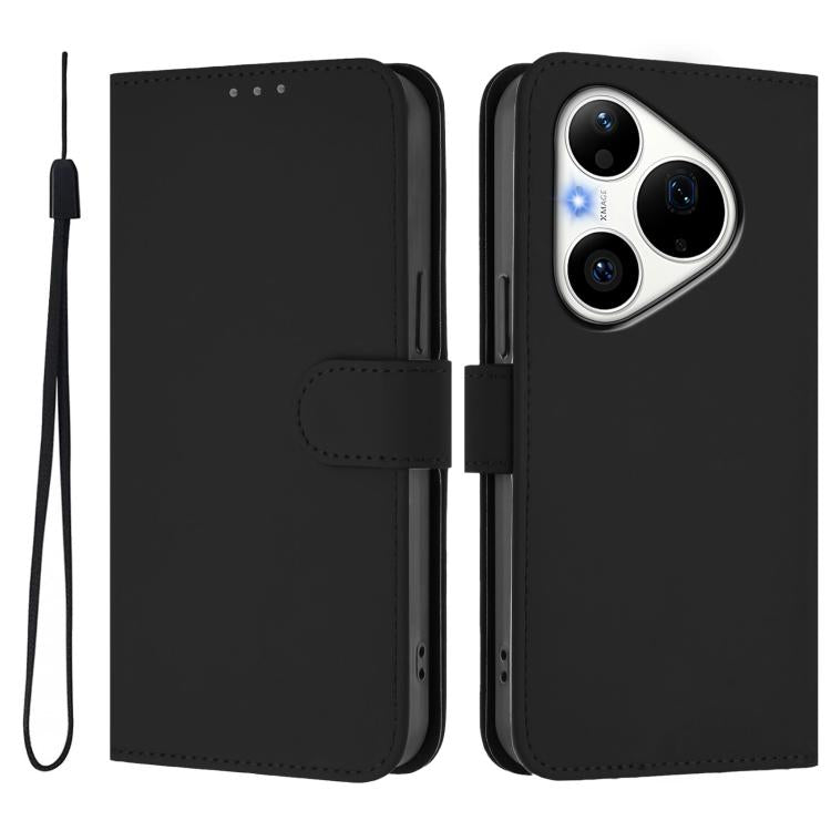 For Huawei Pura 90 Pro 5G Skin Feel Solid Color Leather Phone Case with Lanyard