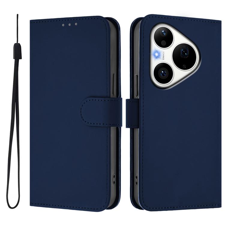 For Huawei Pura 90 Pro 5G Skin Feel Solid Color Leather Phone Case with Lanyard