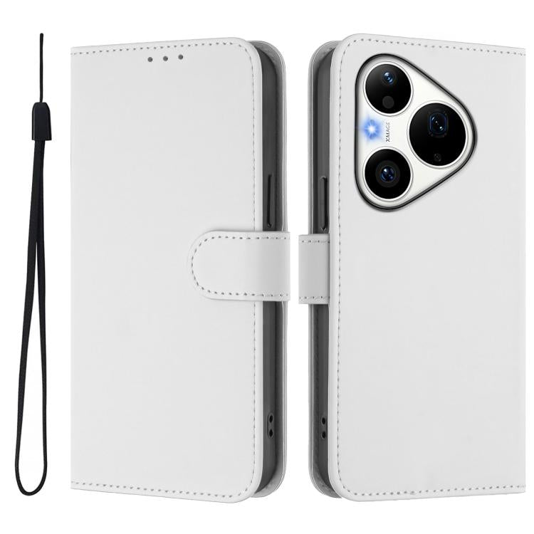 For Huawei Pura 90 Pro 5G Skin Feel Solid Color Leather Phone Case with Lanyard