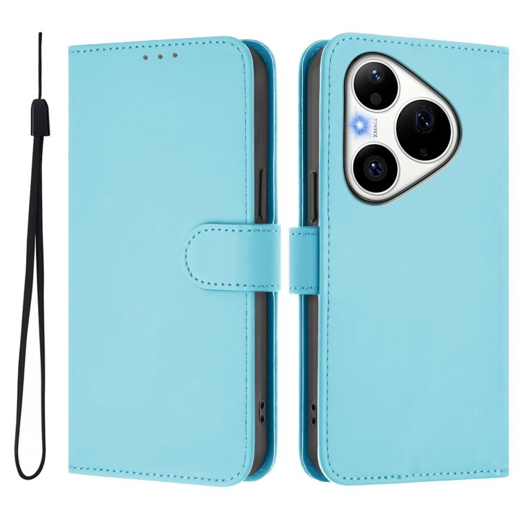 For Huawei Pura 90 Pro 5G Skin Feel Solid Color Leather Phone Case with Lanyard