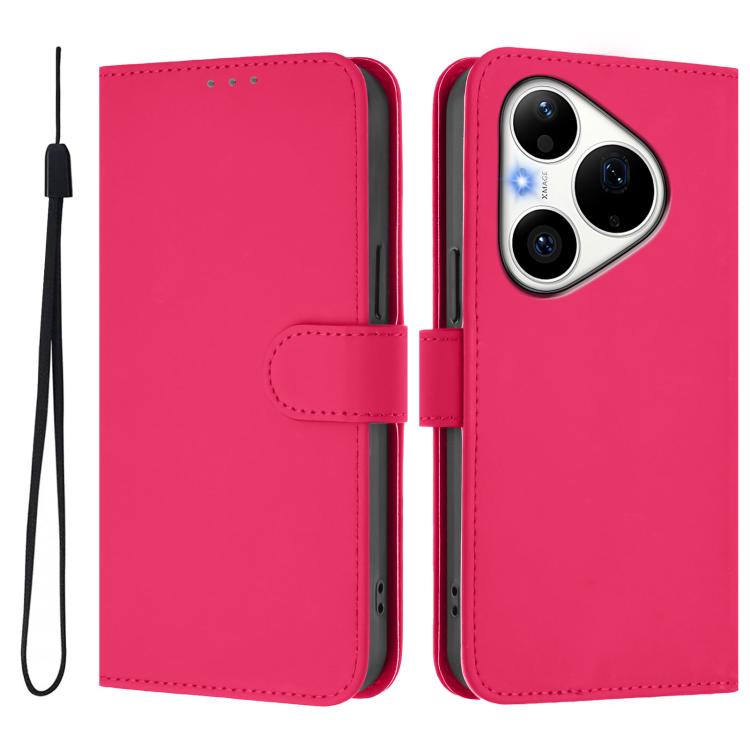 For Huawei Pura 90 Pro 5G Skin Feel Solid Color Leather Phone Case with Lanyard