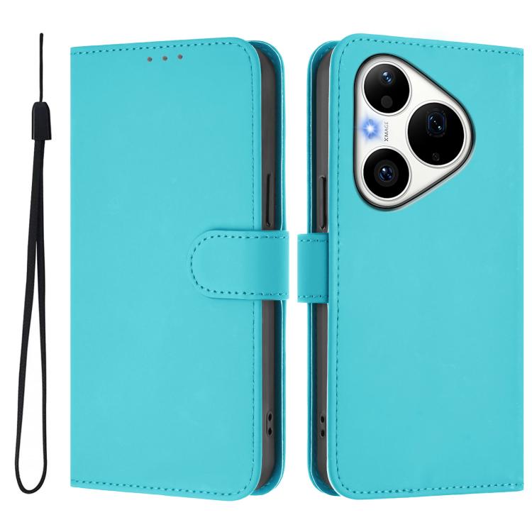 For Huawei Pura 90 Pro 5G Skin Feel Solid Color Leather Phone Case with Lanyard