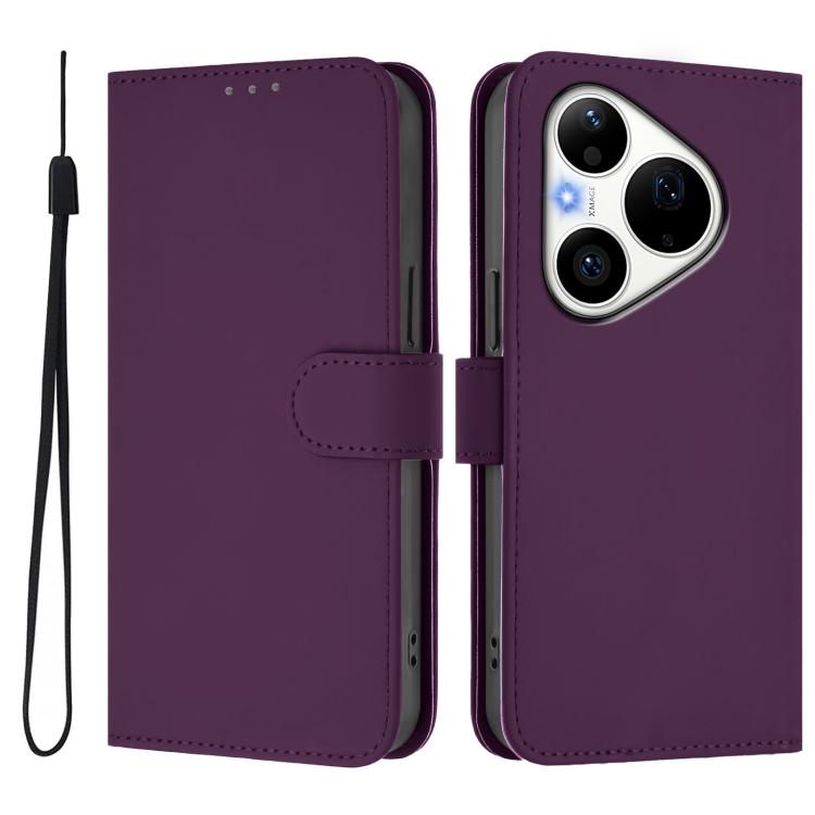 For Huawei Pura 90 Pro 5G Skin Feel Solid Color Leather Phone Case with Lanyard