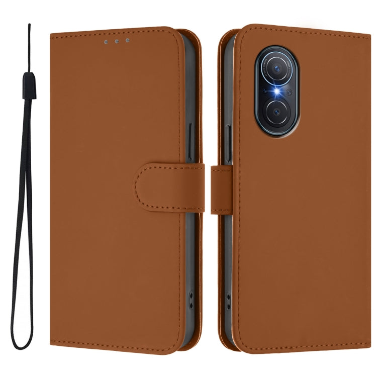 For Honor 50 SE / Huawei nova 9 SE Skin Feel Solid Color Leather Phone Case with Lanyard