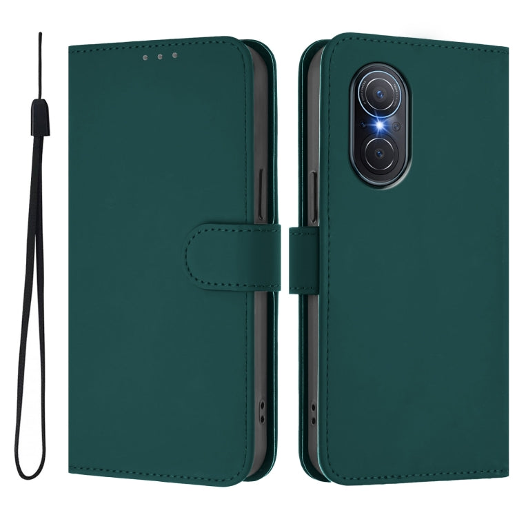 For Honor 50 SE / Huawei nova 9 SE Skin Feel Solid Color Leather Phone Case with Lanyard