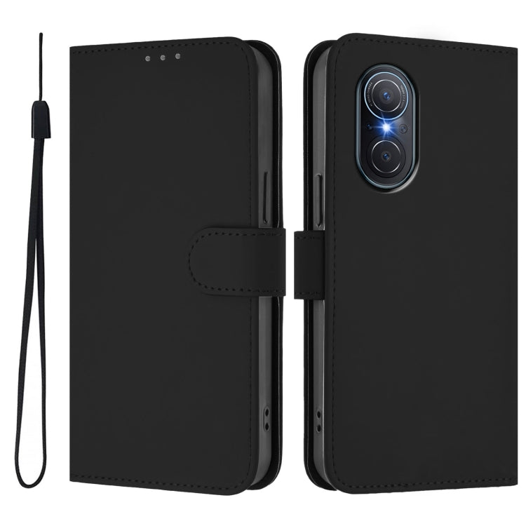 For Honor 50 SE / Huawei nova 9 SE Skin Feel Solid Color Leather Phone Case with Lanyard