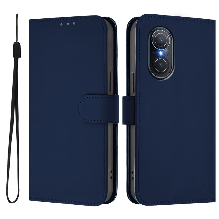 For Honor 50 SE / Huawei nova 9 SE Skin Feel Solid Color Leather Phone Case with Lanyard