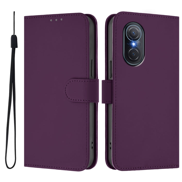 For Honor 50 SE / Huawei nova 9 SE Skin Feel Solid Color Leather Phone Case with Lanyard