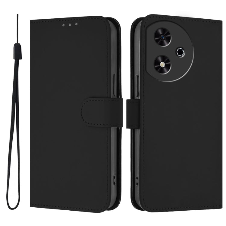 For Honor Play 50 Skin Feel Solid Color Leather Phone Case with Lanyard