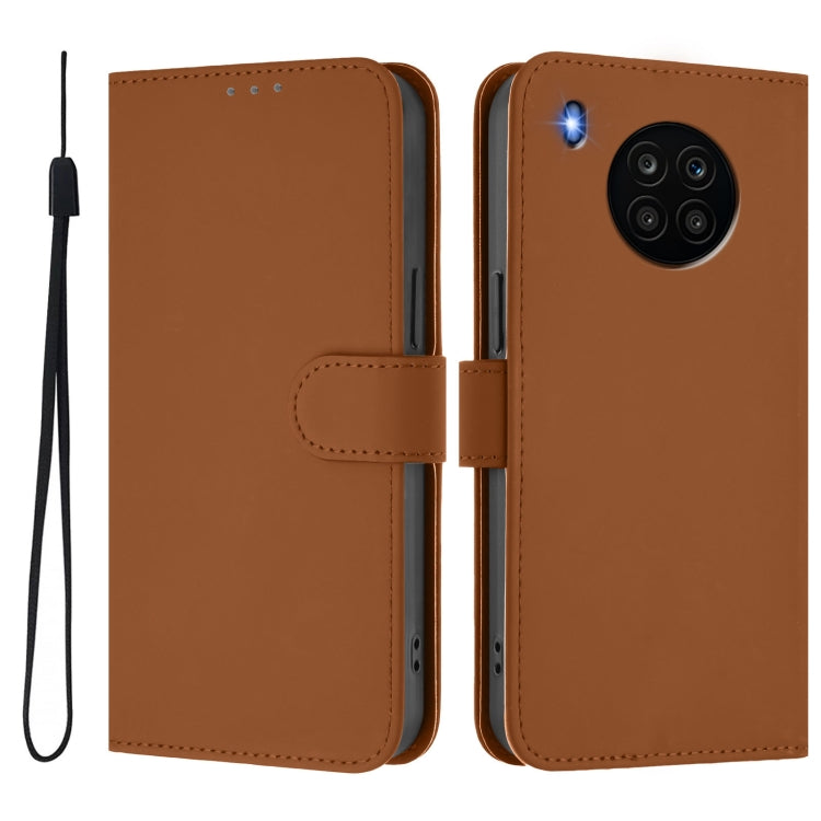 For Honor 50 Lite / Huawei nova 8i Skin Feel Solid Color Leather Phone Case with Lanyard