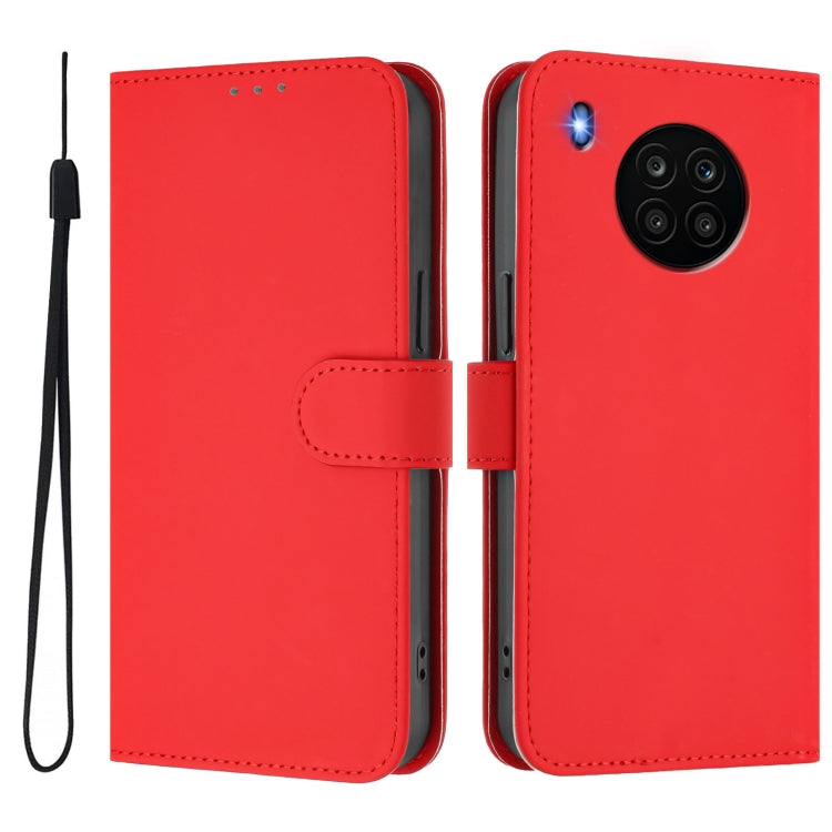For Honor 50 Lite / Huawei nova 8i Skin Feel Solid Color Leather Phone Case with Lanyard