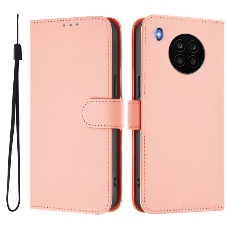For Honor 50 Lite / Huawei nova 8i Skin Feel Solid Color Leather Phone Case with Lanyard