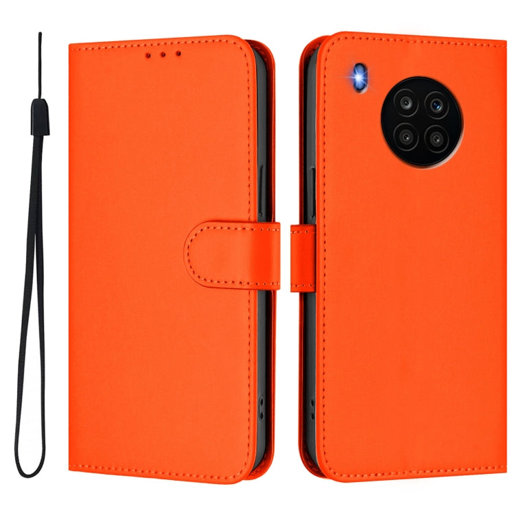 For Honor 50 Lite / Huawei nova 8i Skin Feel Solid Color Leather Phone Case with Lanyard