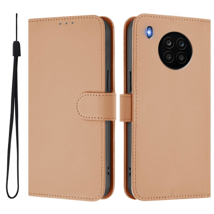 For Honor 50 Lite / Huawei nova 8i Skin Feel Solid Color Leather Phone Case with Lanyard