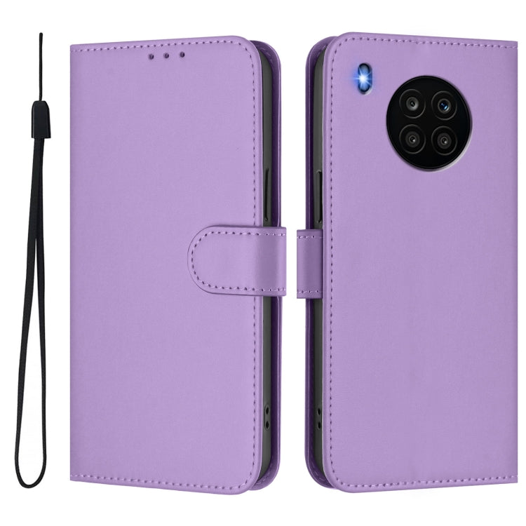 For Honor 50 Lite / Huawei nova 8i Skin Feel Solid Color Leather Phone Case with Lanyard