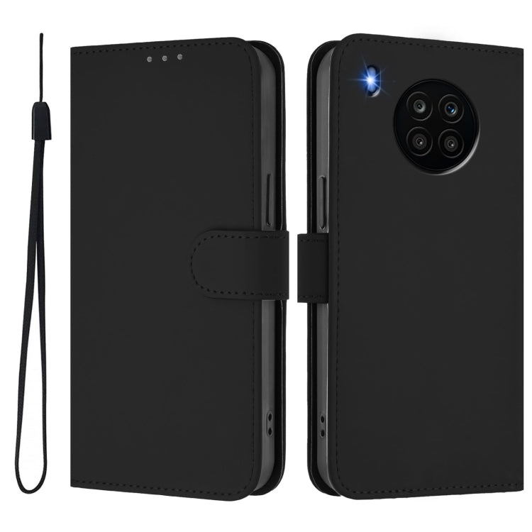 For Honor 50 Lite / Huawei nova 8i Skin Feel Solid Color Leather Phone Case with Lanyard